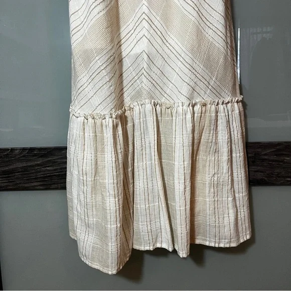 Women's Boho Gold & Tan Maxi Dress Braided Spaghetti Straps 100% Cotton - Picture 2 of 10